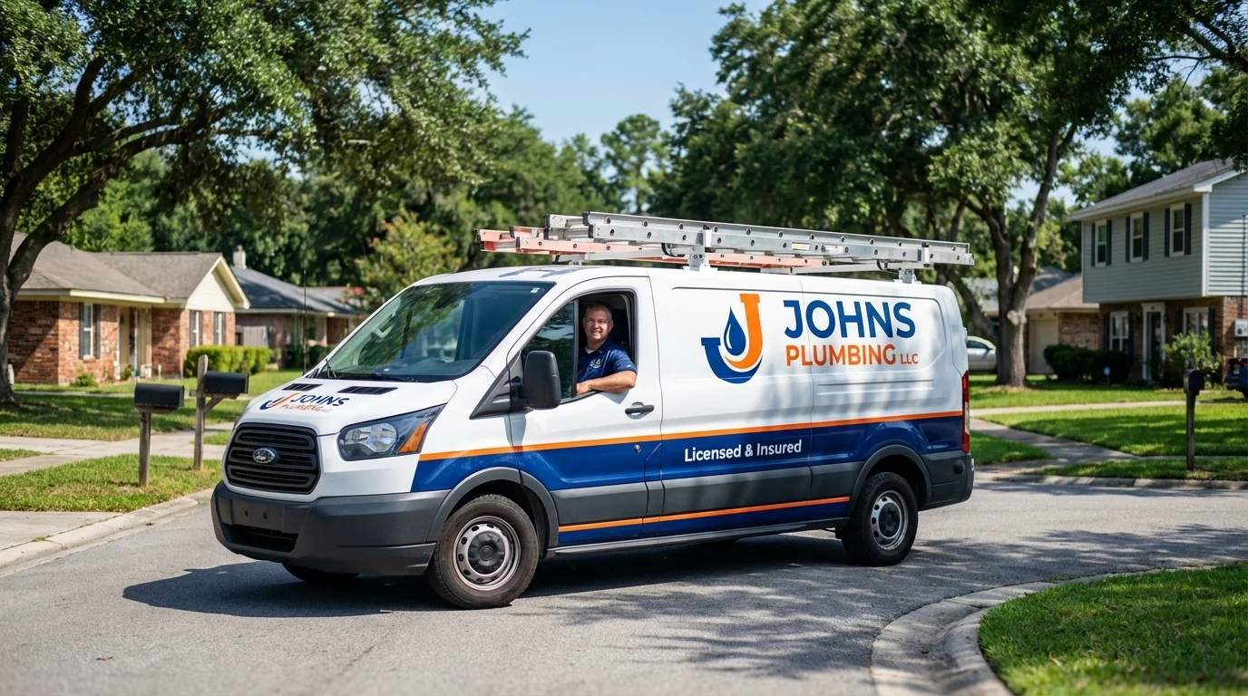 Johns Plumbing LLC service van in Sherburne, NY