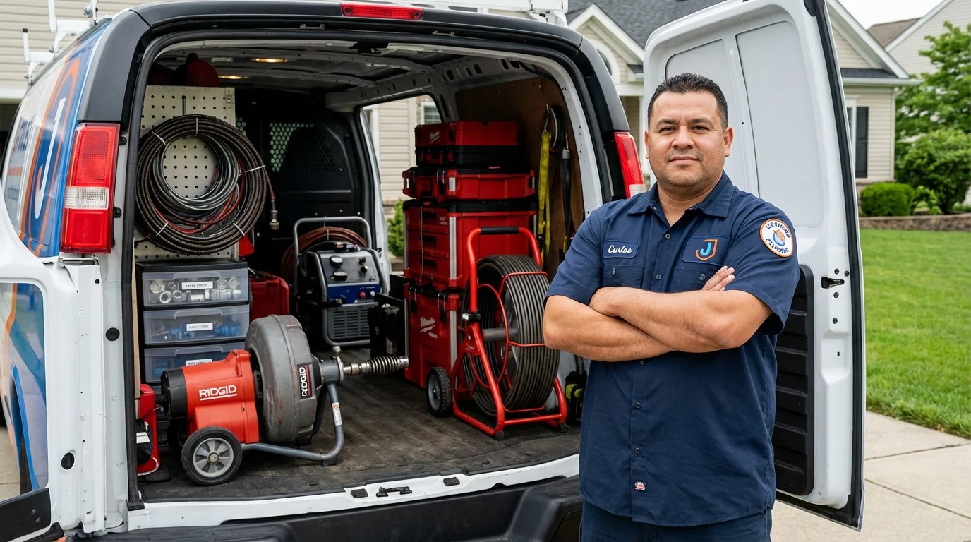 Professional drain cleaning equipment and Johns Plumbing LLC plumber in Sherburne