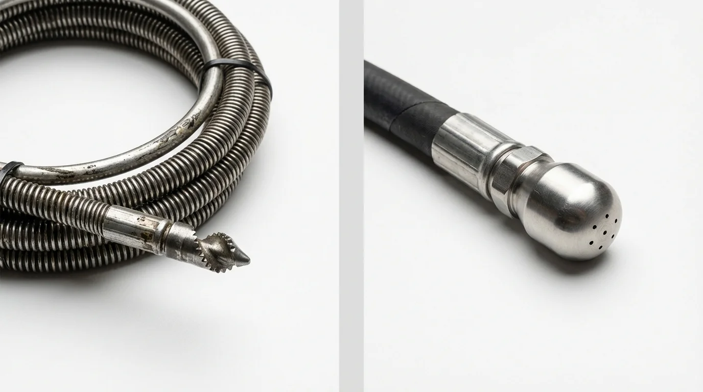 Drain snake cable and hydro jetting nozzle used for drain cleaning in Sherburne, NY