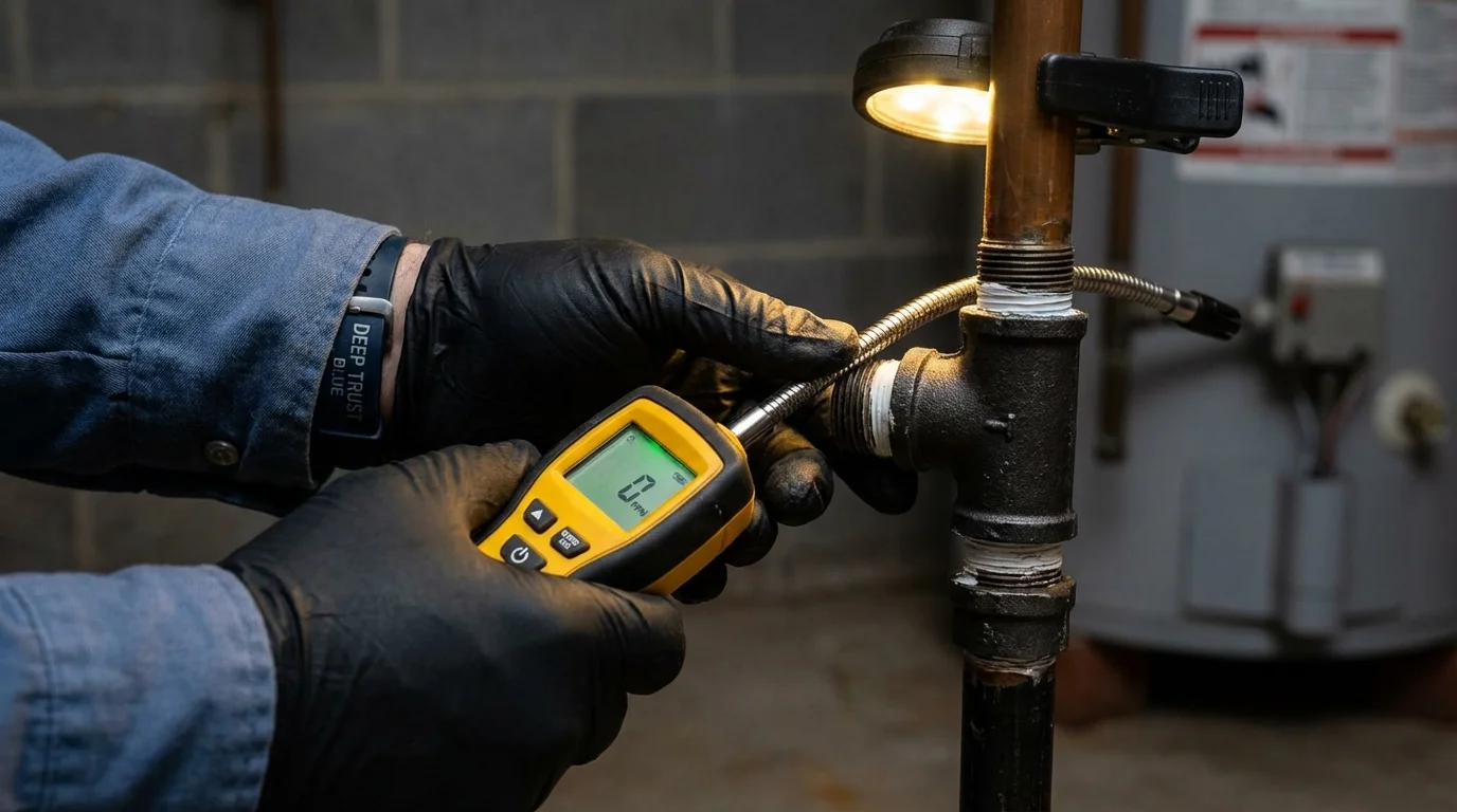 Gas leak detection with electronic sniffer by Johns Plumbing LLC in Sherburne