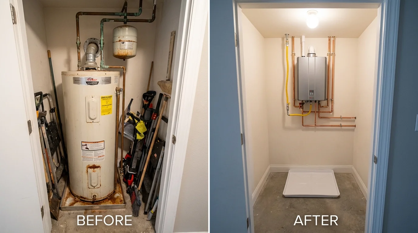 Tank water heater versus wall-mounted tankless unit comparison for Sherburne, NY homeowners