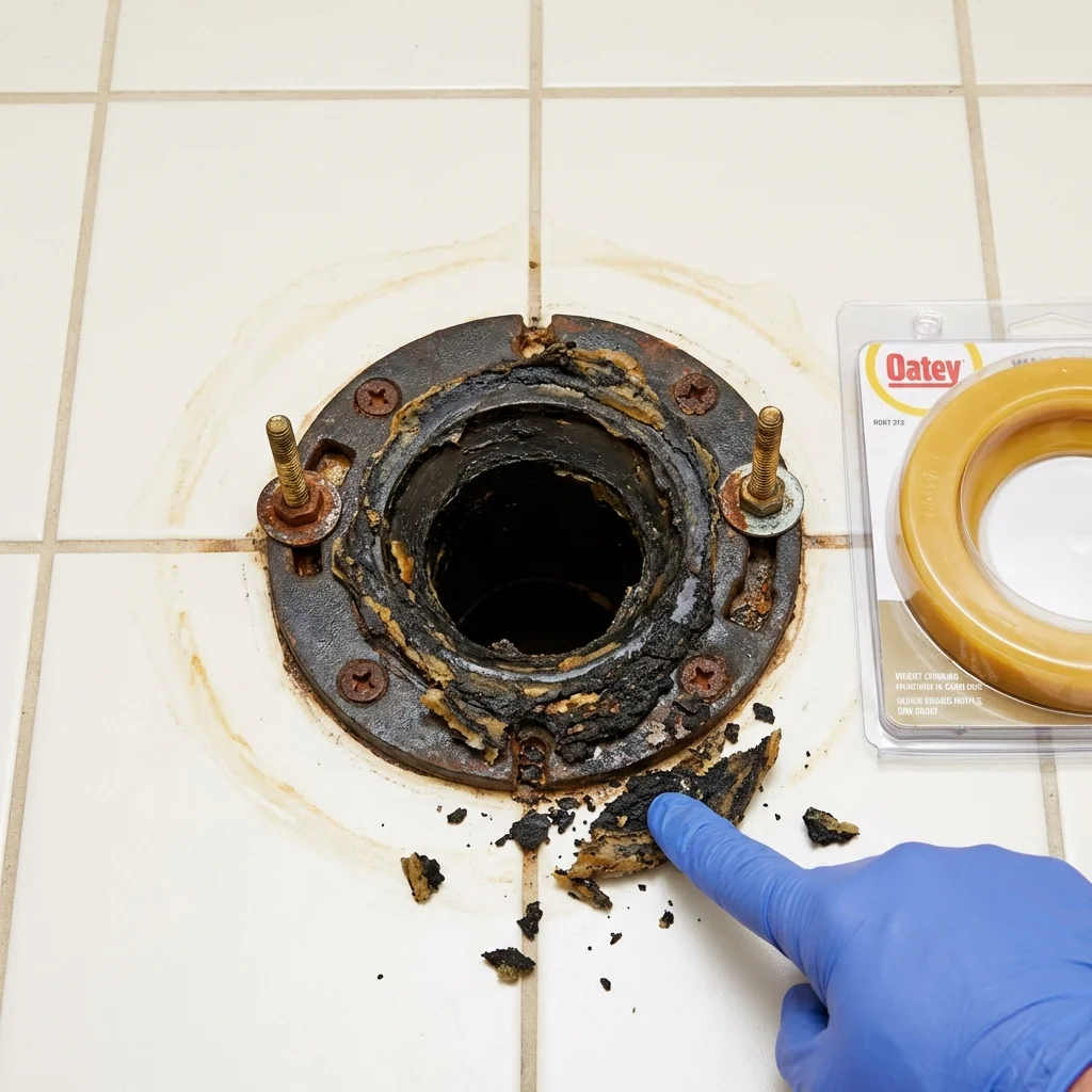 Failed wax ring showing water seepage at the base of a toilet in a Sherburne, NY home