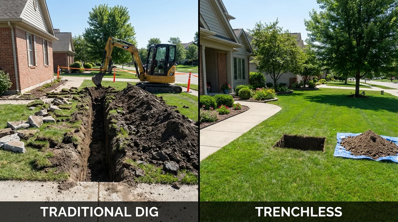 Trenchless sewer repair with minimal yard damage versus traditional excavation in Sherburne, NY